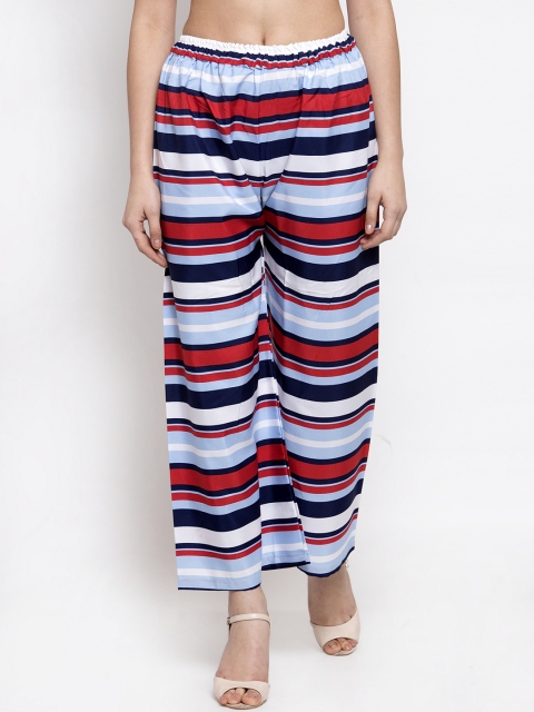 

TAG 7 Women Blue & Red Striped Wide Leg Palazzos