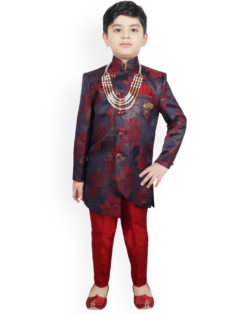

SG YUVRAJ Boys Maroon & Grey Printed Sherwani Set