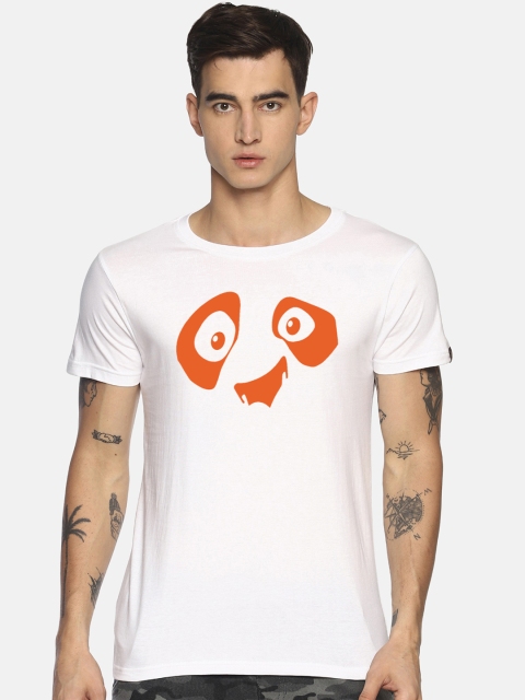 

Le Bison Men White Printed Round Neck T-shirt