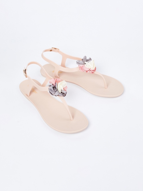

Ginger by Lifestyle Women Beige Solid T-Strap Flats