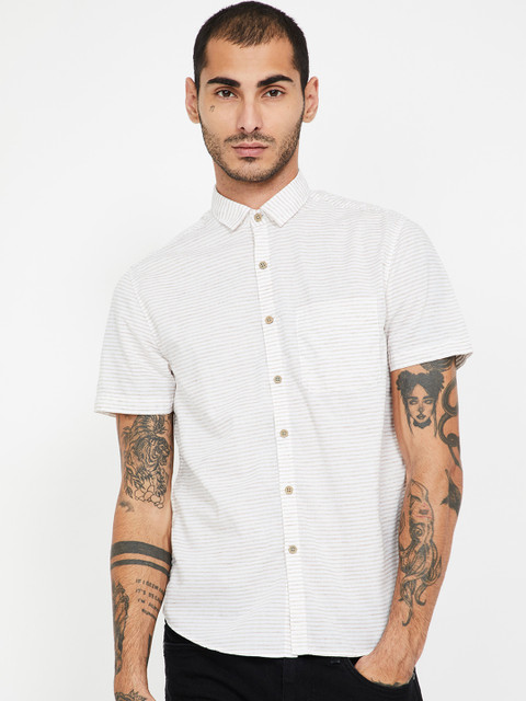 

CODE by Lifestyle Men White & Beige Regular Fit Striped Casual Shirt