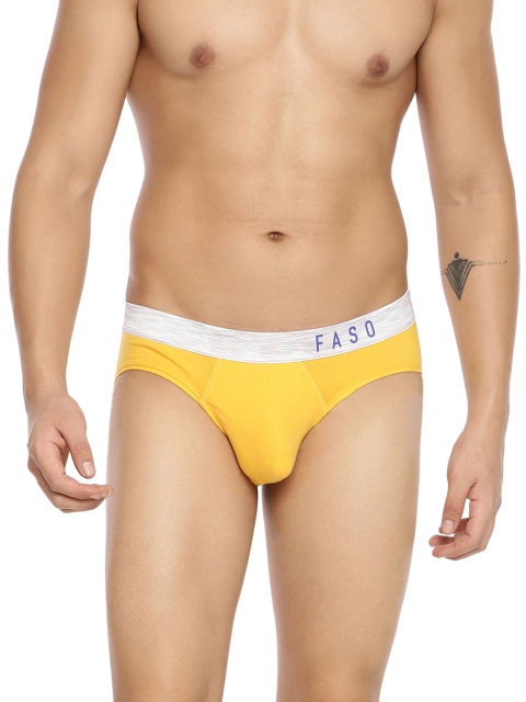 

FASO Men Yellow Solid Organic Cotton Basic Briefs FS 2001