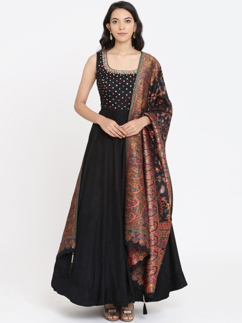 

Koskii Women Black Embellished Maxi Dress with Duppatta