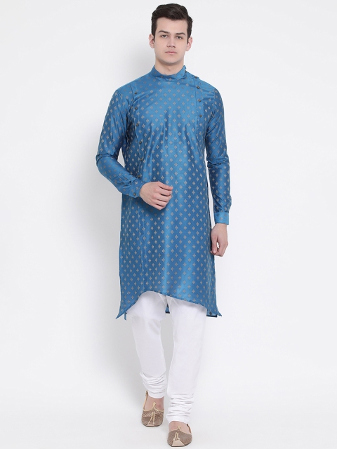 

NAMASKAR Men Blue & Gold-Toned Woven Design Straight Kurta