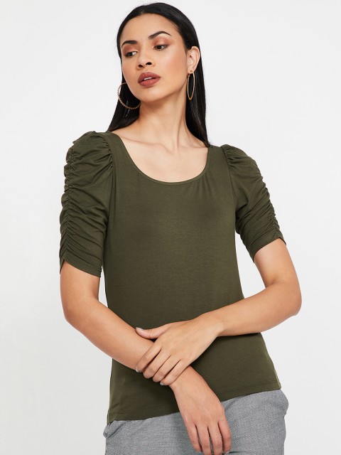 

CODE by Lifestyle Women Olive Green Solid Top