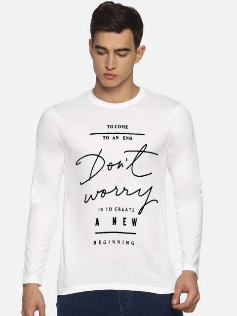 

Le Bison Men White Printed Round Neck T-shirt