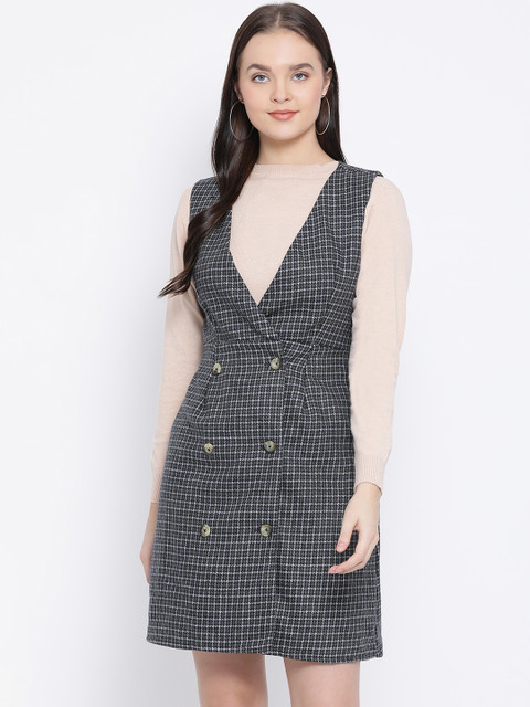 

Oxolloxo Women Grey & White Checked Tux Dress