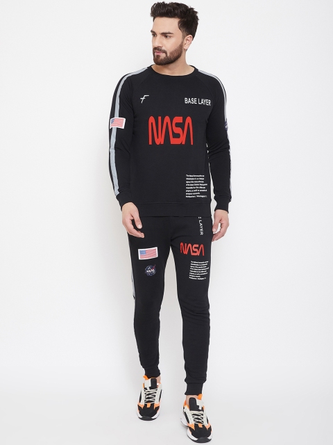 

FUGAZEE Men Black & White Printed Slim Fit Tracksuit