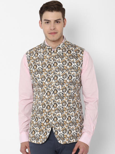 

Allen Solly Men Cream-Coloured & Black Printed Nehru Jacket