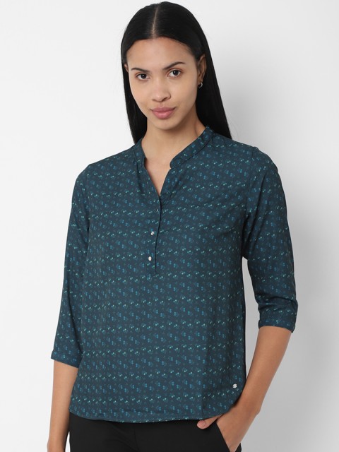 

Allen Solly Woman Teal Blue Printed A-Line Top