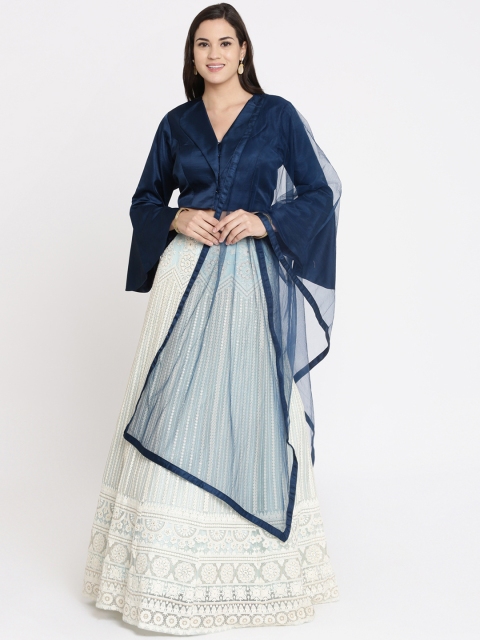 

Koskii Blue & White Solid Ready to Wear Lehenga & Blouse with Dupatta