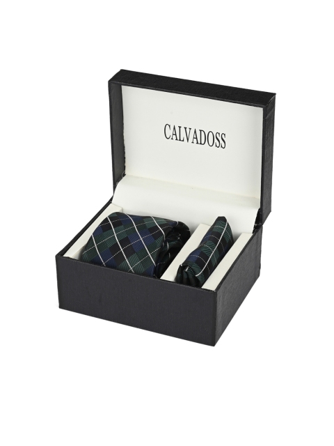 

Calvadoss Men Green & Blue Checked Accessory Gift Set
