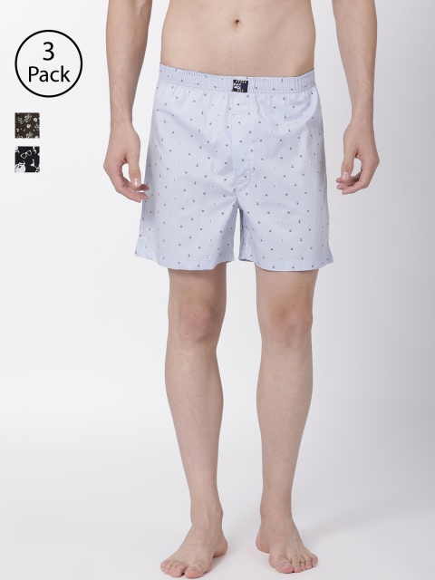 

Urban Dog Men Black & Grey Pack of 3 Printed Boxers UDBX151_UDBX148_UDBX156, Blue