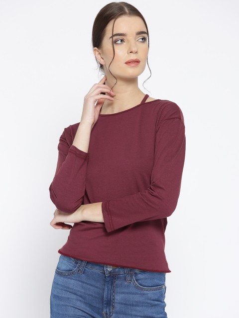 

Cottinfab Women Burgundy Solid Styled Back Top