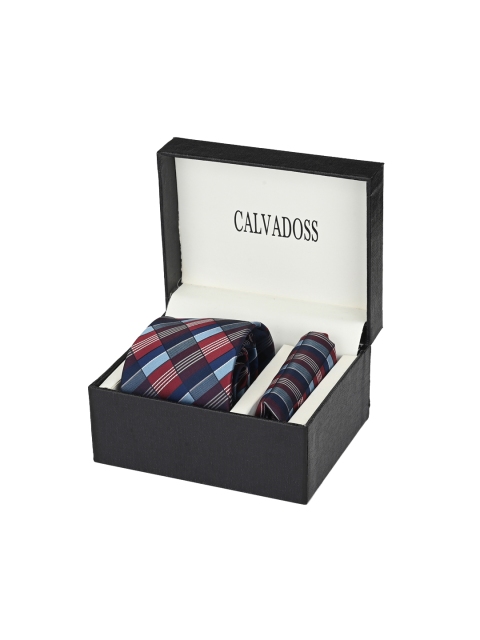 

Calvadoss Men Blue & Maroon Checked Accessory Gift Set
