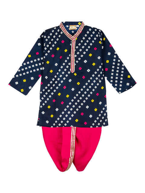 

KID1 Boys Navy Blue & Pink Printed Kurta with Dhoti Pants