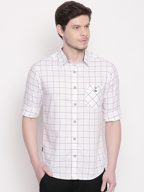 

Mufti Men White & Maroon Slim Fit Checked Casual Shirt