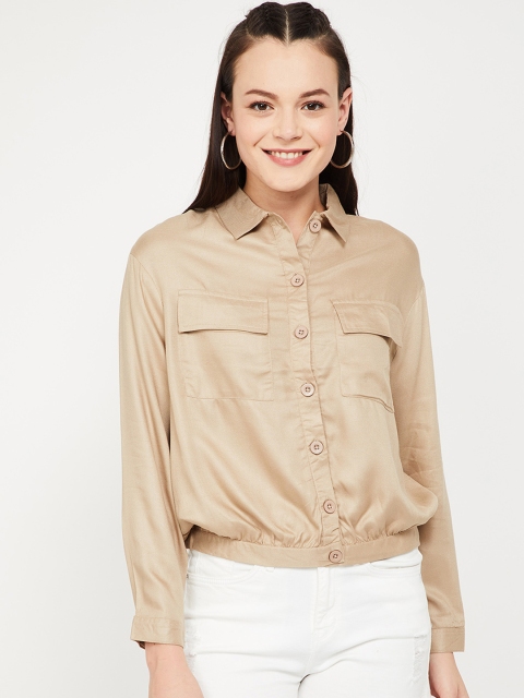 

Fame Forever by Lifestyle Women Beige Solid Shirt Style Top