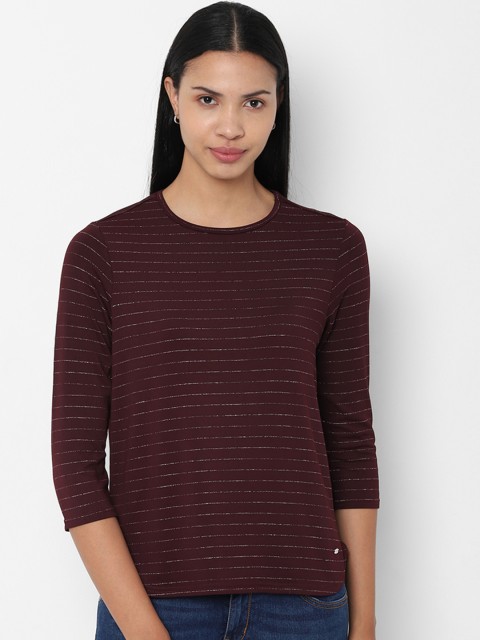 

Allen Solly Woman Maroon Striped Knitted Top