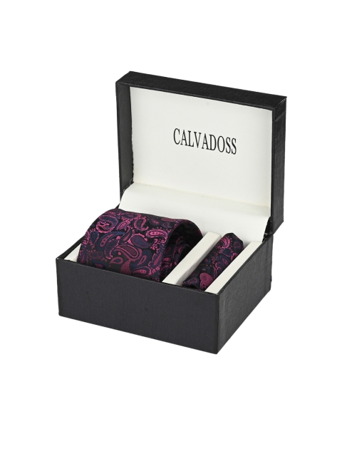 

Calvadoss Men Purple & Blue Paisley Printed Accessory Gift Set