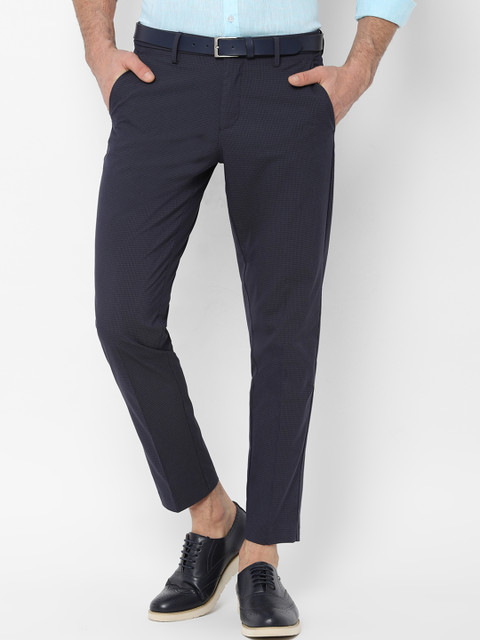 

Allen Solly Men Navy Blue Slim Fit Checked Regular Trousers