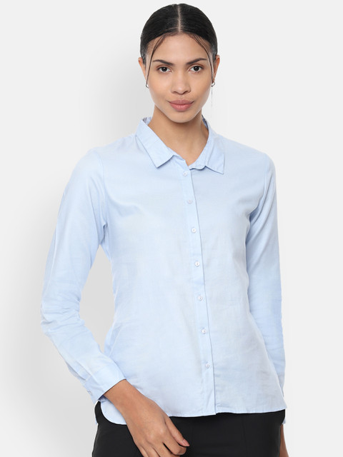 

Van Heusen Woman Blue Regular Fit Solid Formal Shirt