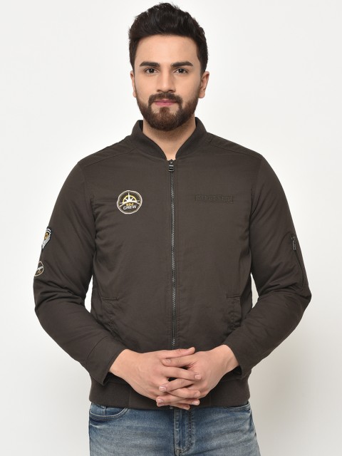 

Duke Men Olive Green Solid Bomber Jacket