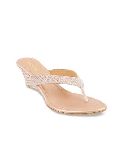 

Metro Women Gold-Toned Woven Design Heels