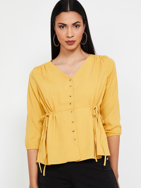 

CODE by Lifestyle Women Mustard Yellow Solid Cinched Waist Top