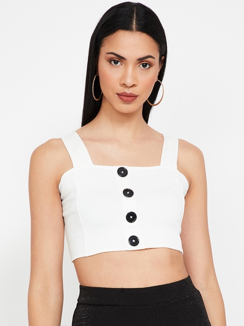 

Ginger by Lifestyle Women Off-White Solid Crop Top