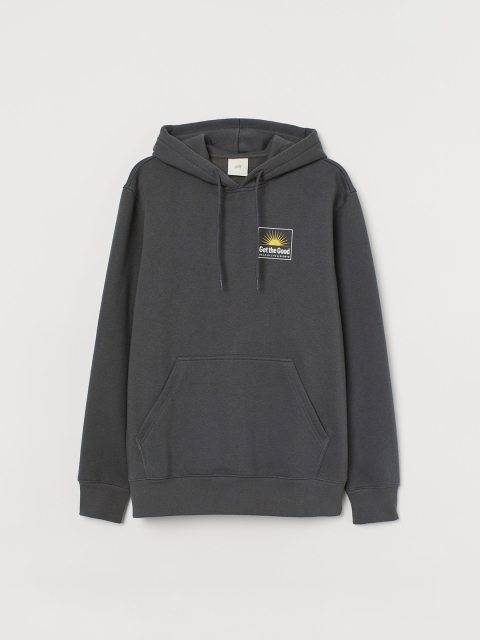 

H&M Men Charcoal Grey Printed hooded top