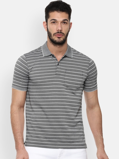 

Van Heusen Men Grey Striped Polo Collar T-shirt
