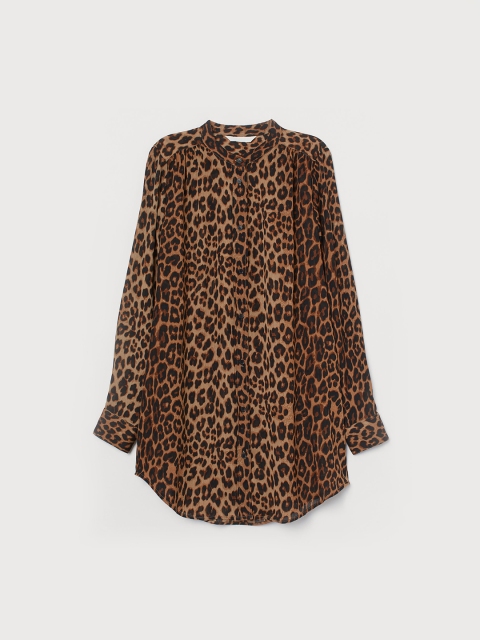 

H&M Women Brown Printed Chiffon Blouse, Beige