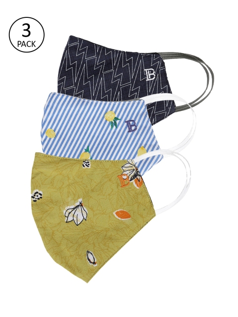 

Bene Kleed Adults Pack of 3 Printed HeptaShield 3-Ply Reusable Cloth Masks, Blue