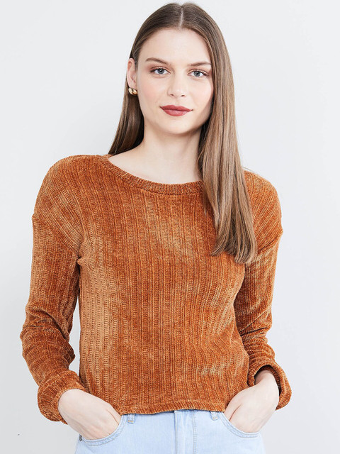 

max Women Brown Self Design Sweater Top