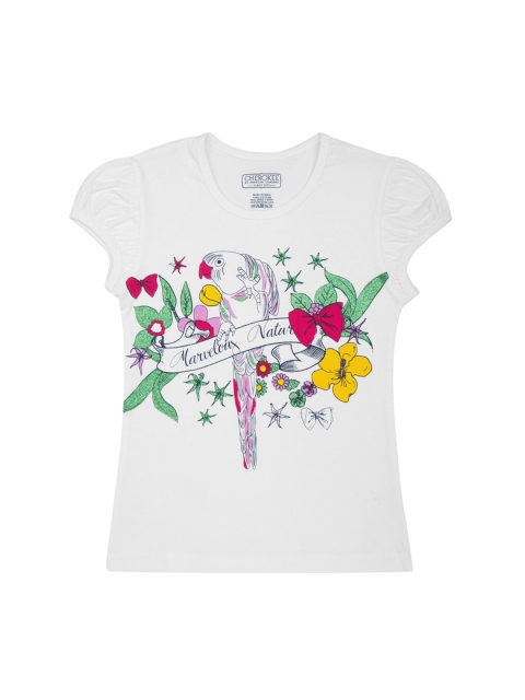 

Cherokee Girls White Printed Round Neck T-shirt