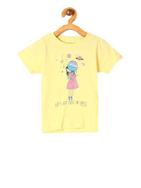 

Cherokee Girls Yellow & Pink Printed Round Neck T-shirt