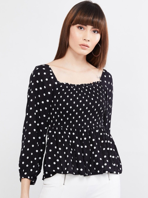 

max Women Black & White Polka Dots Print Peplum Top
