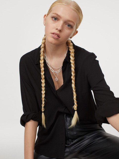

H&M Women Black Balloon-Sleeved Shirt