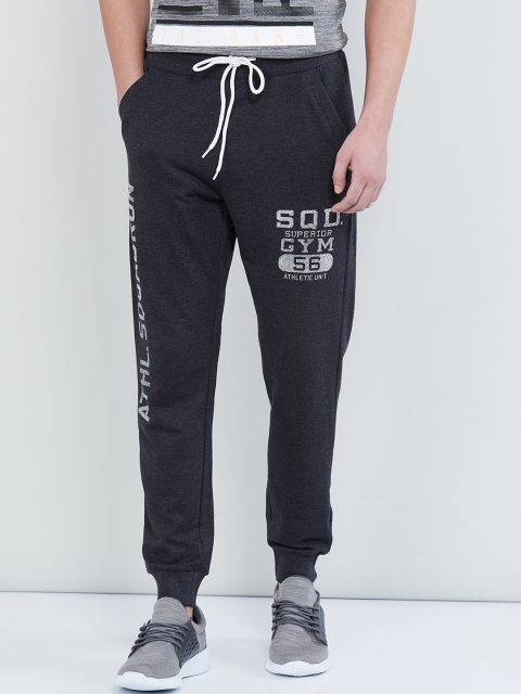 

max Men Charcoal Grey & White Printed Straight-Fit Joggers