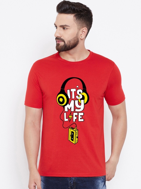 wesquare Men Red Printed Round Neck T-shirt