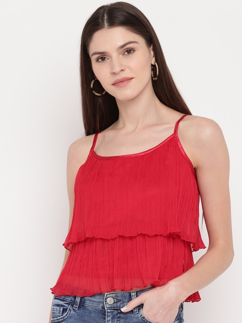 

TRENDY DIVVA Women Red Solid Layered Top