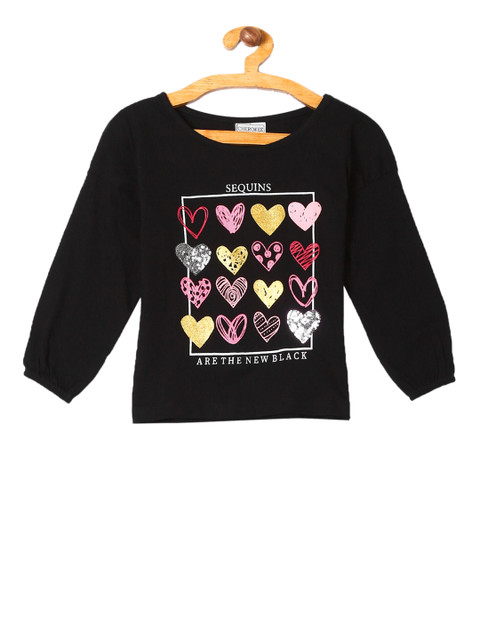 

Cherokee Girls Black Printed Round Neck T-shirt