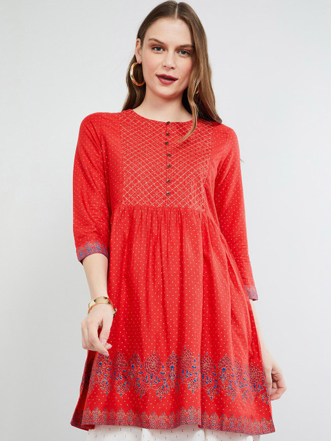 

MAX Coral Red Printed Round Neck Tunic