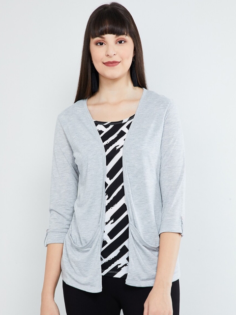 

max Women Grey Solid Open Front Shrug