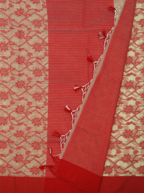 

Pothys Cream-Coloured & Red Jute Cotton Woven Design Saree