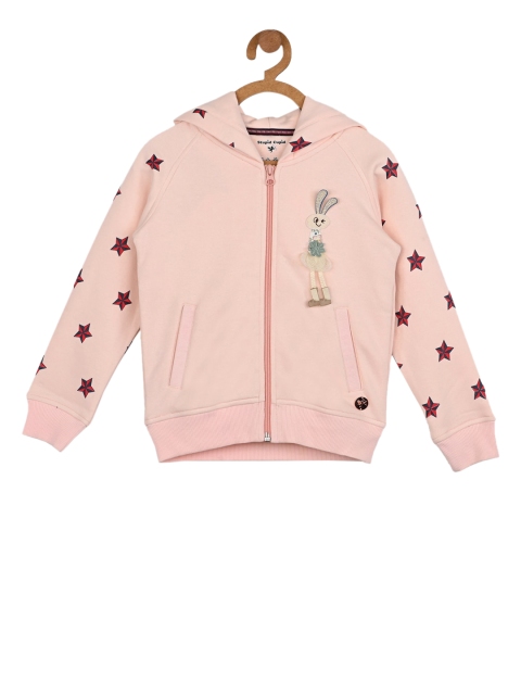 

Stupid Cupid Girls Peach-Coloured Printed Hooded Sweatshirt