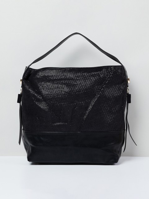 

max Black Textured Hobo Bag
