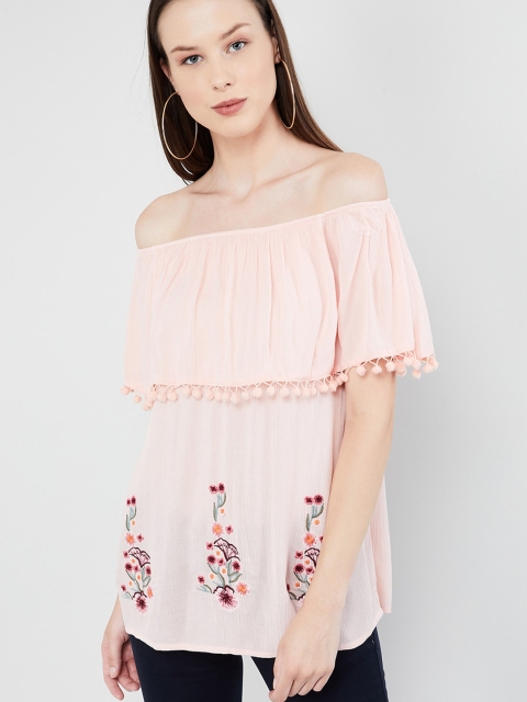 

max Women Pink Solid Bardot Top