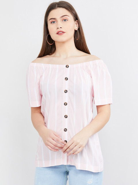 

max Women Pink & White Striped Bardot Top